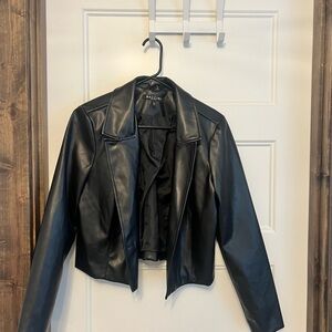 Black Leather Cropped Women's Jacket